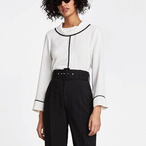 Zara White Blouse and Black Trim Details